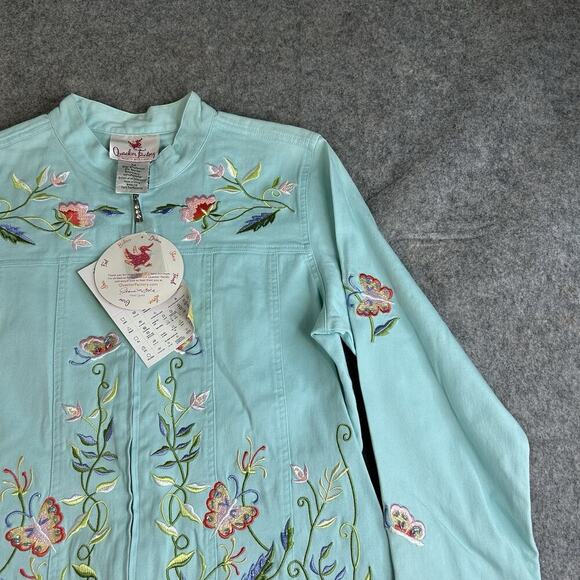 Quacker Factory Jacket Embroidered Floral With Butterfly's Full Zip Medium Twill - Picture 2 of 8